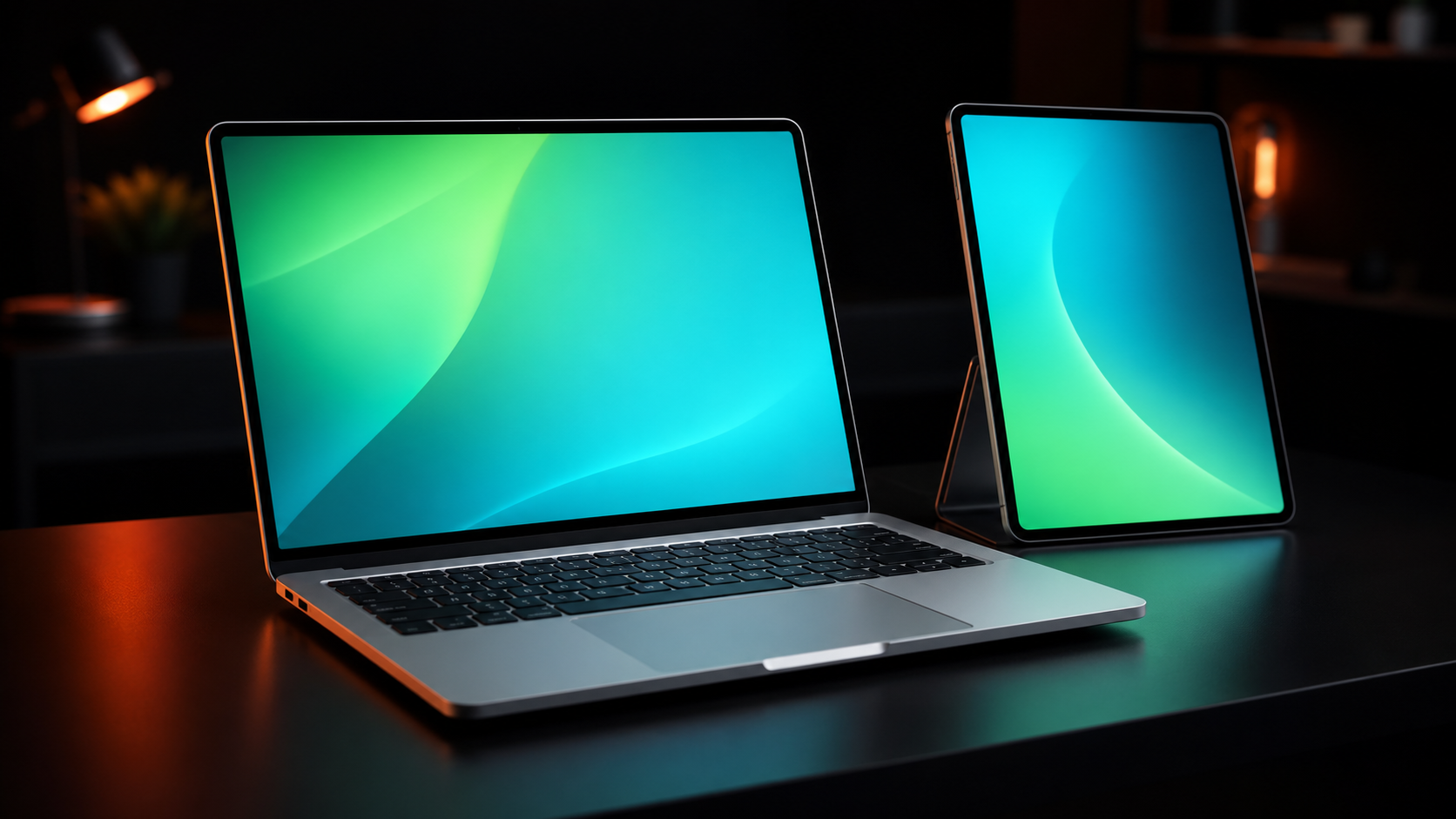 A Mac with a tablet beside it acting as a second display