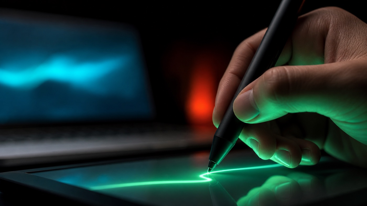 A stylus drawing on a tablet connected to a Mac