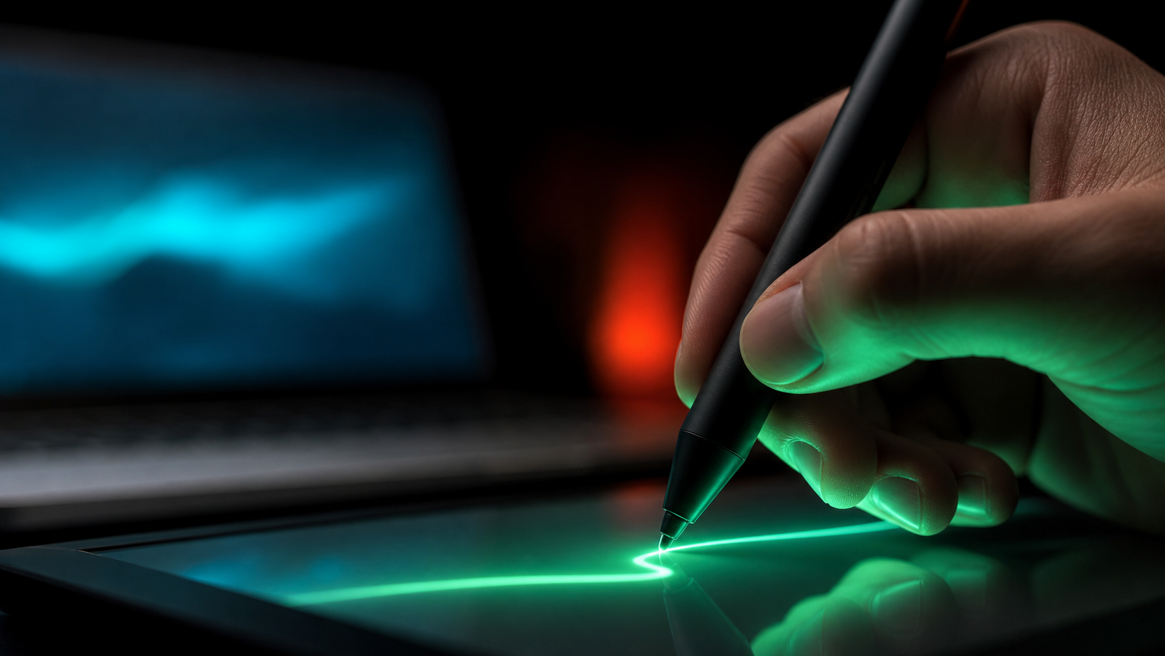 A stylus drawing on a tablet connected to a Mac